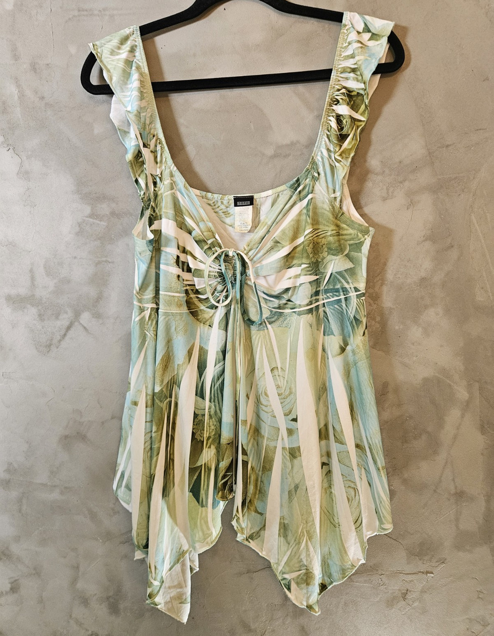 TOTO 3XL Green White Abstract Stretch Scoop Neck Sleeveless Top